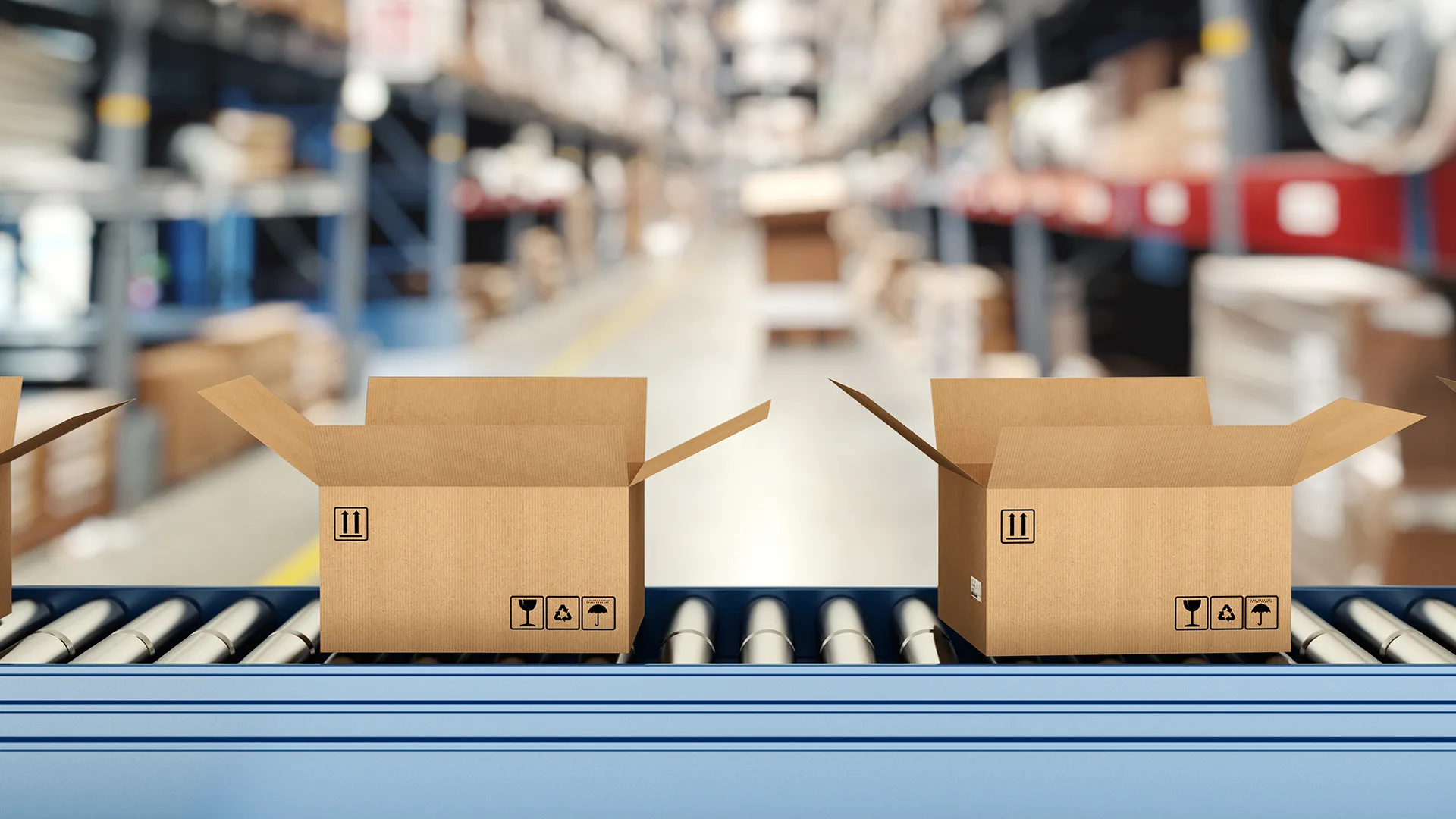 an image of cardboard boxes on a conveyor belt