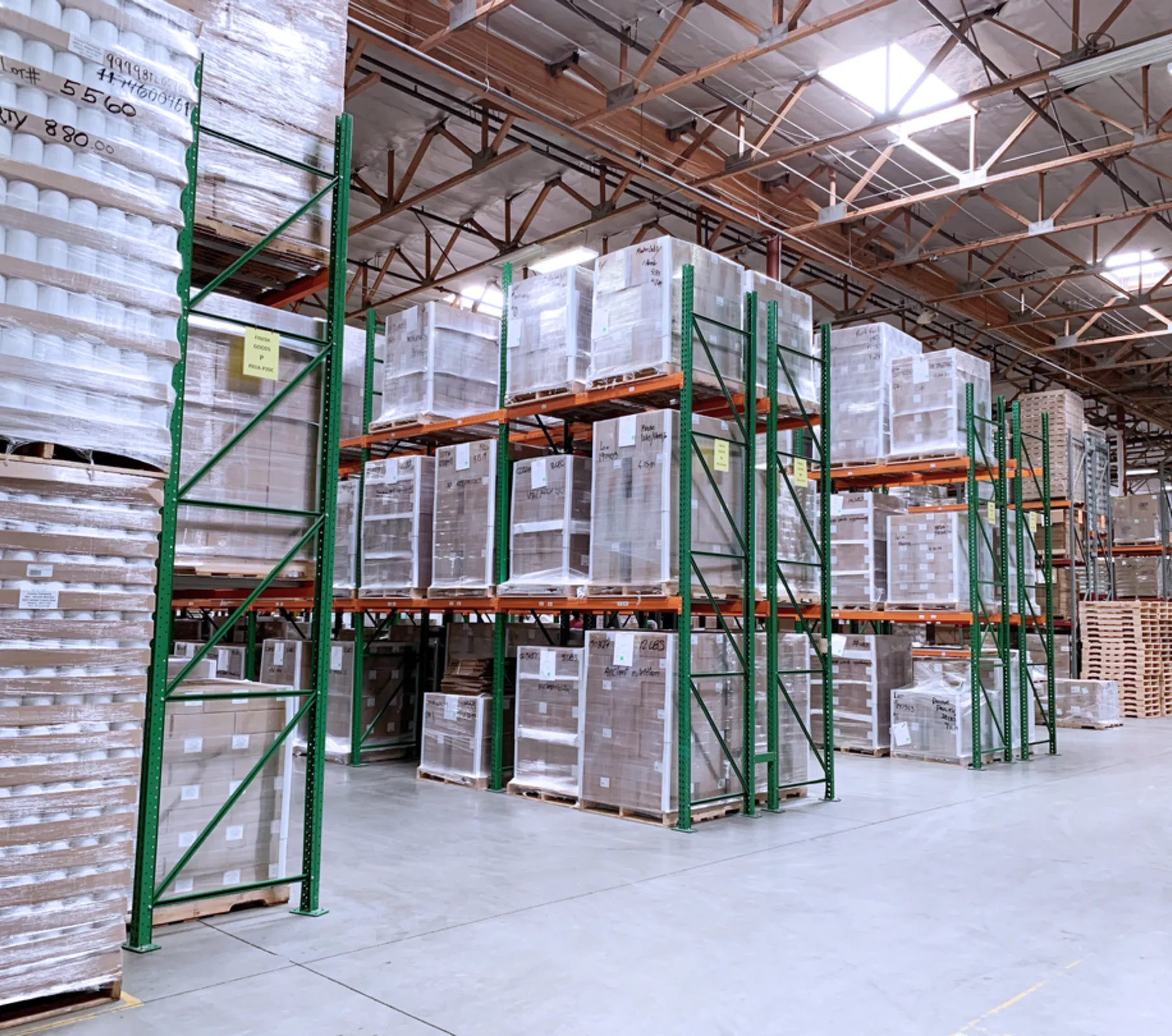 an image of a warehouse with shelves filled with various products